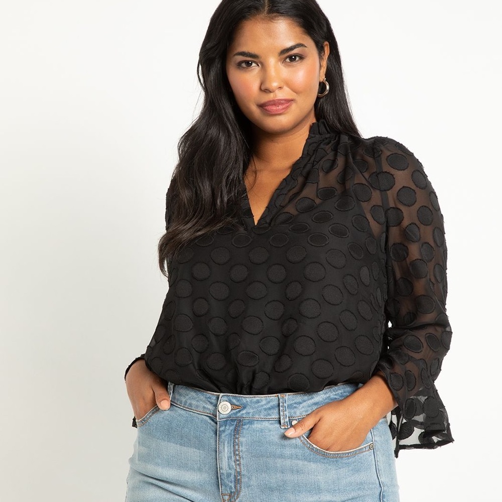 Ruffle Neck Blouse With Flounce Cuff